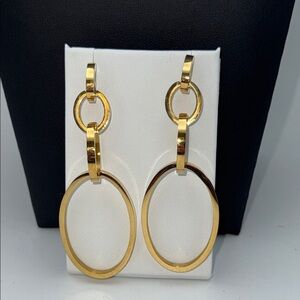 Gold tone adjustable drop hoop modular versatile classic timeless earrings